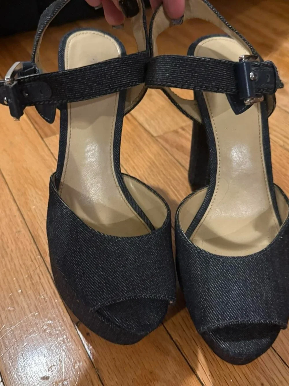 Michael Kors Navy Denim Platform Peep-Toe Sandals